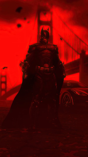 Batman in front of Golden Gate Bridge