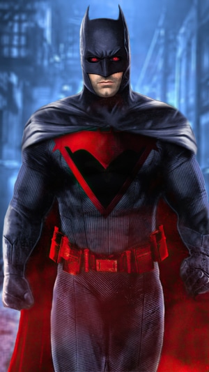 Batman with red symbol and cape