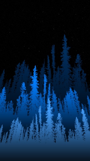 Blue forest silhouette with stars