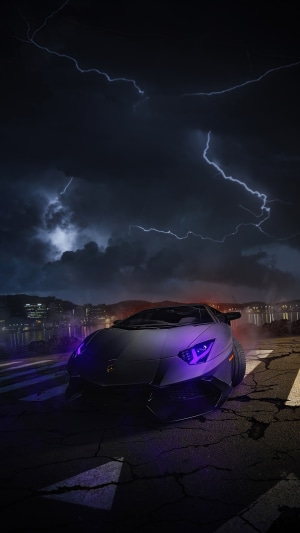 Lamborghini Aventador in a thunderstorm