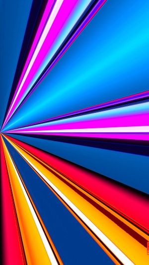 Abstract digital art with radiating lines in blue, pink, and orange