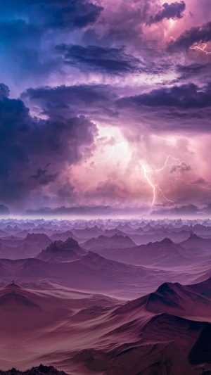 Lightning storm over purple mountains 4K