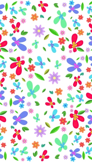 Abstract floral pattern with colorful flowers and leaves