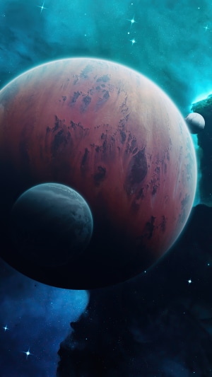 Digital universe artwork with planets and nebulae