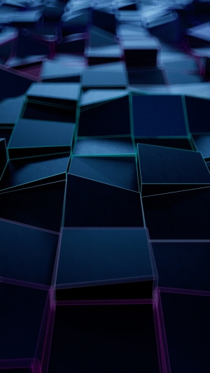 Abstract 3D geometric shapes with neon outlines