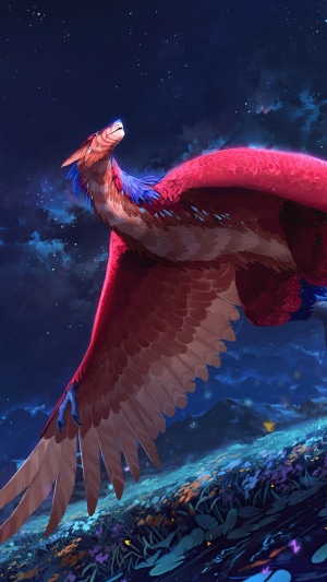 Fantasy creature flying in starry night sky