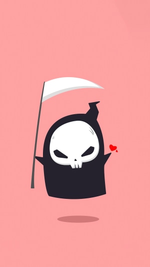 Minimalist Grim Reaper holding a scythe and a heart