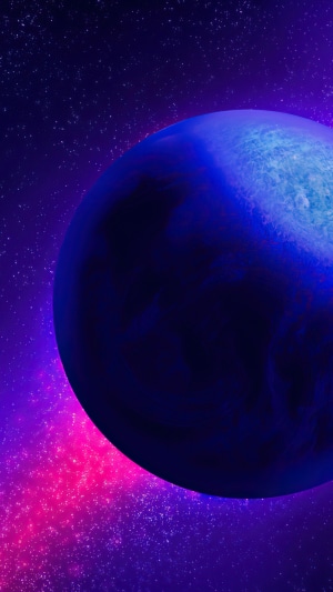 Digital planet in a starry nebula