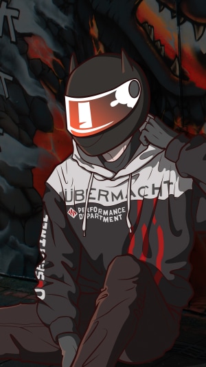 Person in a helmet and hoodie