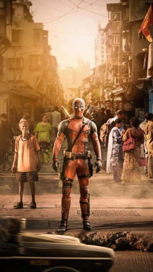 Deadpool in a busy street
