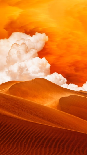 Digital art of a lone figure in a desert landscape