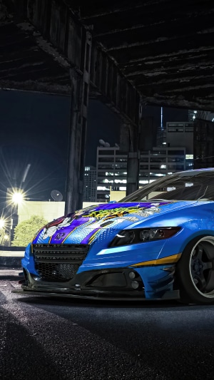 Blue Honda car with anime stickers