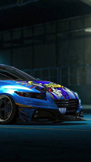 Blue Honda CR-Z with custom graphics