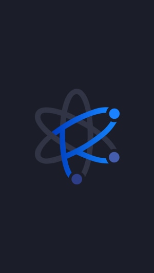 Abstract atom logo with blue orbits