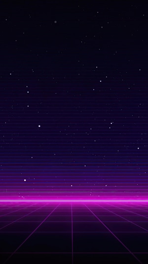 Retrowave digital art with neon grid and stars