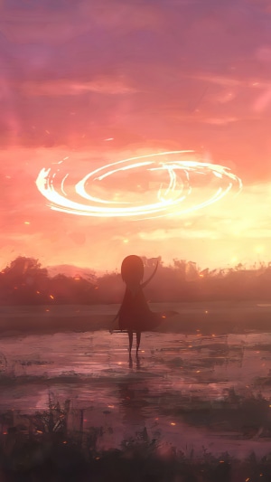 Girl creating a magical circle at sunset