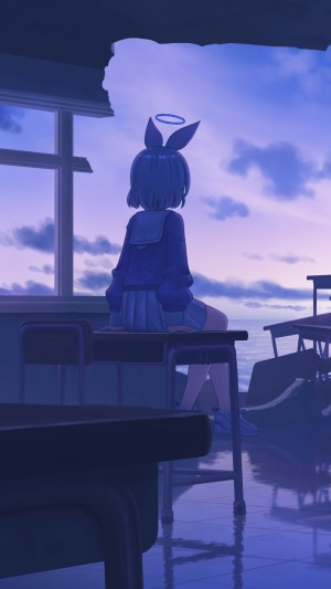 Anime girl with bunny ears and halo from Blue Archive