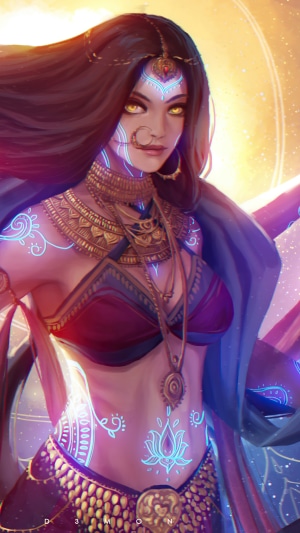 Digital Art of a Woman with Glowing Tattoos
