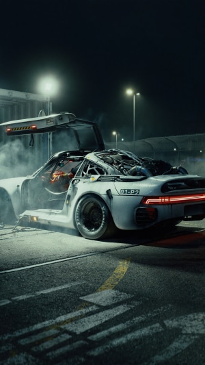 Sci-fi Porsche 959 car with open doors