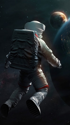 Astronaut in space with planets