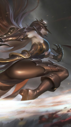 Female warrior in ornate armor in motion