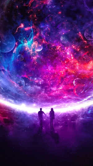 Couple in a vibrant galaxy