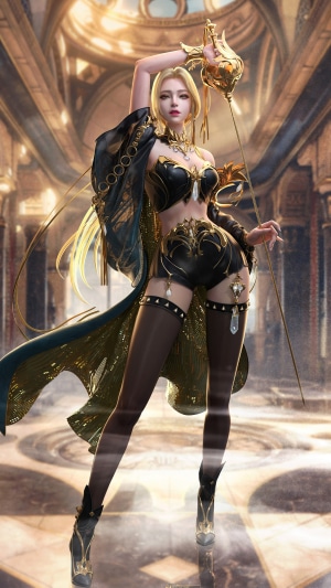 Fantasy Warrior Girl with Golden Staff