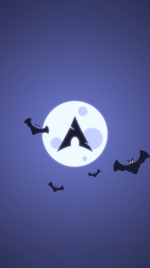 Minimalist Arch Linux logo with bats and moon