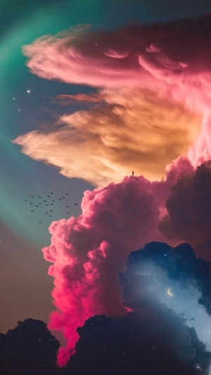 Digital art of a person standing on clouds