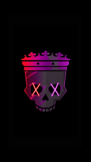 Minimalist skull with crown and neon eyes