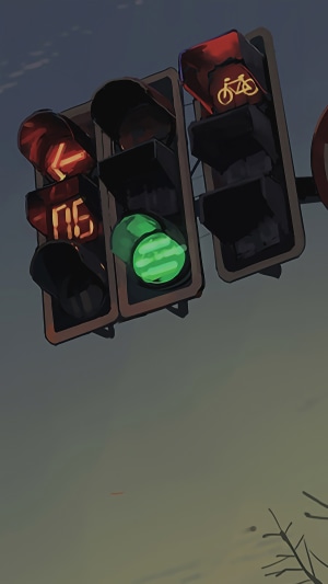 Traffic lights with watermelon and bicycle symbol
