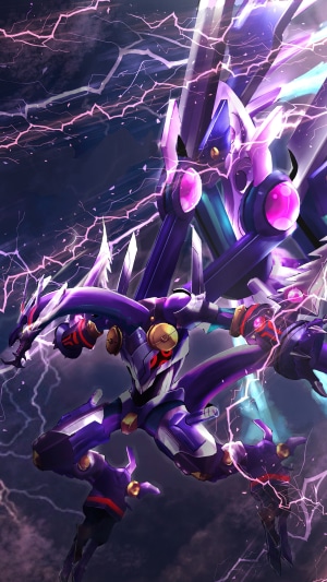Anime artwork of a purple robot dragon
