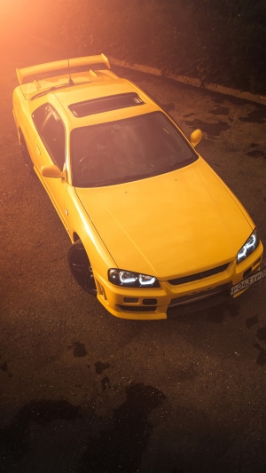 Yellow Nissan Skyline R34