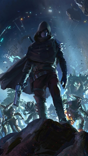 Hunter from Destiny 2 surrounded by enemies