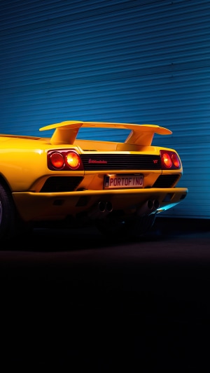 Yellow Lamborghini Diablo VT with Portofino license plate