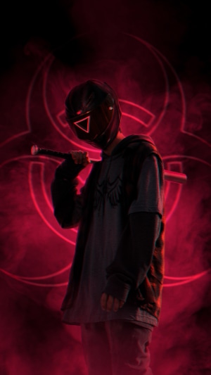 Warrior with mask and sword, digital art 4K