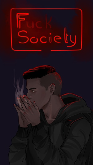 Elliot Alderson from Mr. Robot smoking