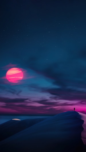 Person on Dune under Pink Moon