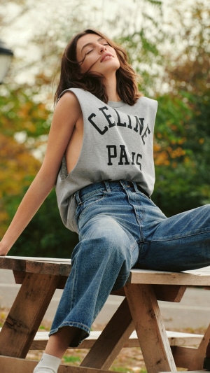 Diana Silvers wearing Celine Paris sweatshirt and jeans