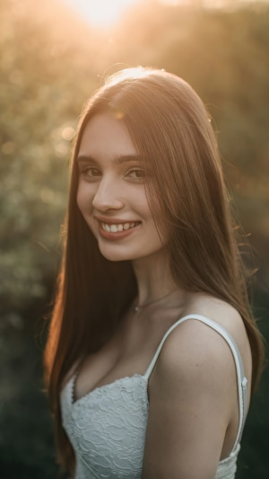 Young woman smiling in sunlight