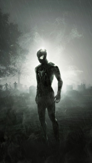 Spider-Man in a graveyard