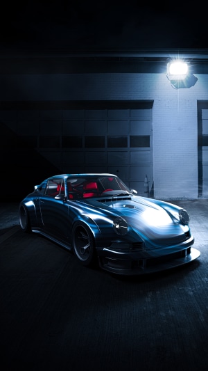 Blue Porsche 911 modified sports car in garage