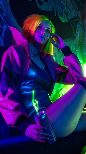Cyberpunk cosplay with neon lighting