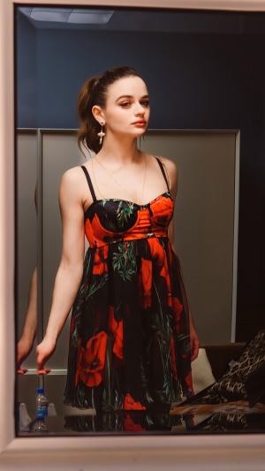 Joey King in a floral dress