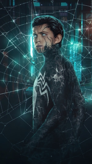 Tom Holland's Spider-Man with Venom symbiote artwork