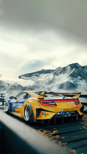 Acura NSX with Spoon Sports livery in a snowy landscape