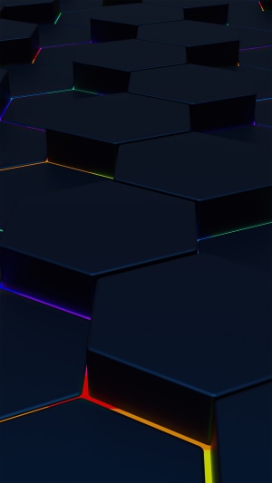 Abstract dark hexagons with colorful light edges 4K