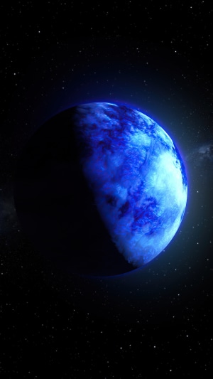 Blue planet in digital space with stars 4K
