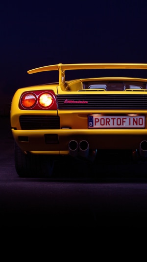 Yellow Lamborghini Diablo with Portofino license plate