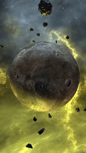 Asteroids and planet in a digital universe